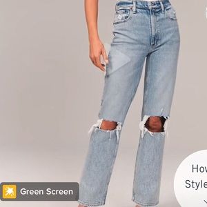 Abercrombie light ripped wash ultra hi rise ankle straight jeans